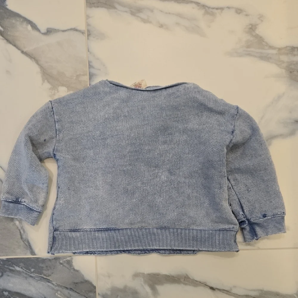 Zara Distressed Light Blue Sweatshirt with Pink Panther, GUC, Fashion Trend - Picture 7 of 8